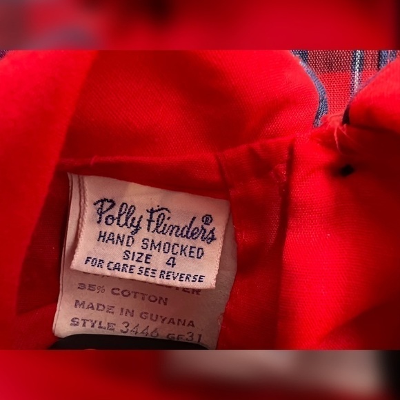 Polly Flinders Smocked Dress Vintage 80’s Red Navy Plaid 4 - Picture 4 of 4